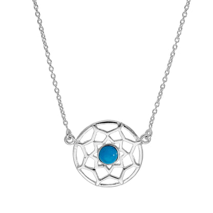 Collier attrape-rêves en argent sterling et émail bleu avec chaîne de 45 cm