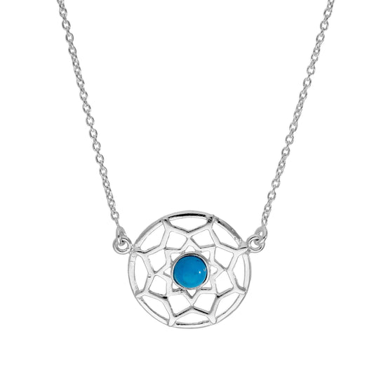 Collier attrape-rêves en argent sterling et émail bleu avec chaîne de 45 cm