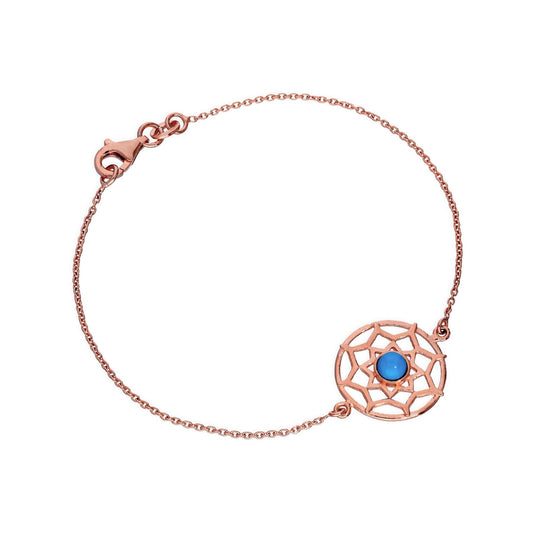 Bracelet attrape-rêves en argent sterling plaqué or rose et émail bleu, 18 cm