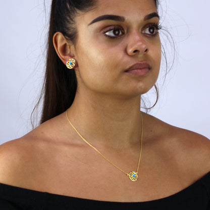 Boucles d'oreilles attrape-rêves en argent sterling plaqué or et émail bleu