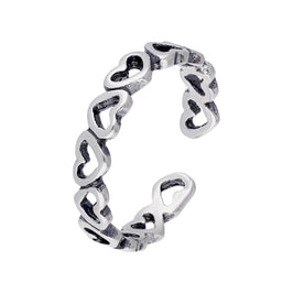 Bague d'orteil en argent sterling avec cœurs