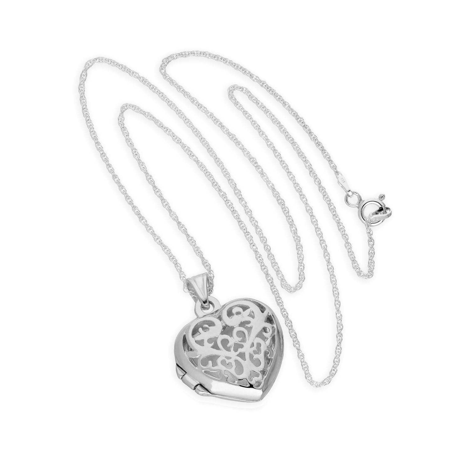 Médaillon en forme de cœur en filigrane d'argent sterling sur chaîne de 45 cm