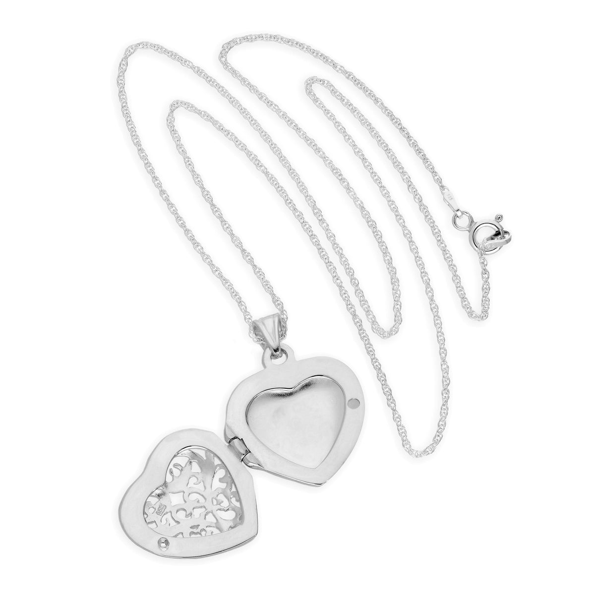 Médaillon en forme de cœur en filigrane d'argent sterling sur chaîne de 45 cm