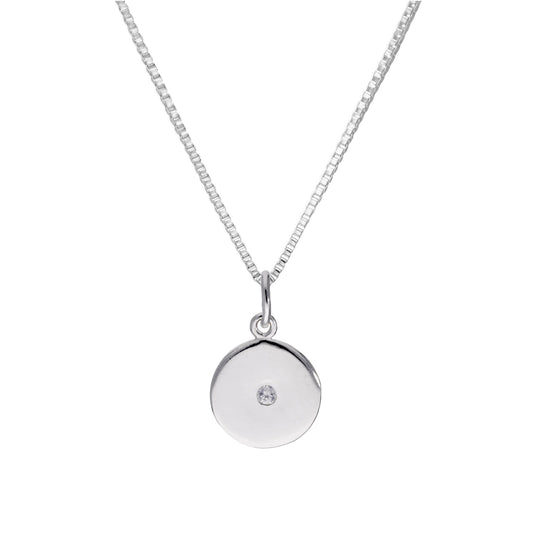 Collier avec pendentif rond en argent sterling et cristal CZ transparent de 14 à 22 pouces