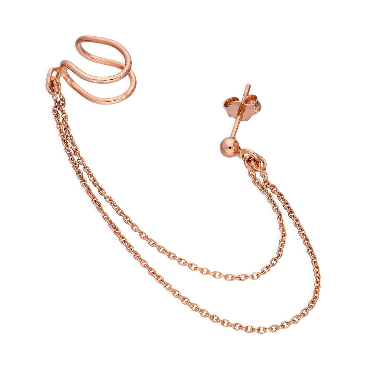 Boucle d'oreille simple en argent sterling plaqué or rose avec chaîne