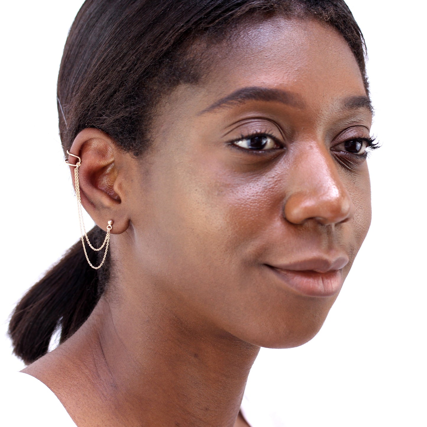 Boucle d'oreille simple en argent sterling plaqué or rose avec chaîne