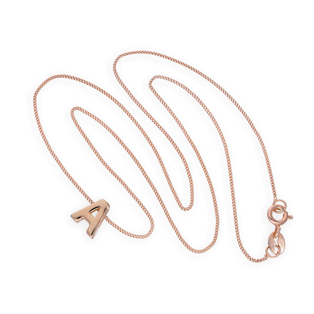 Collier avec pendentif lettre A en argent sterling plaqué or rose, 35,6 à 81,3 cm