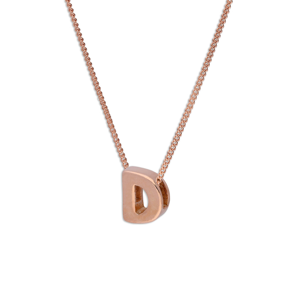 Collier avec pendentif lettre D en argent sterling plaqué or rose, 35,6 à 81,3 cm