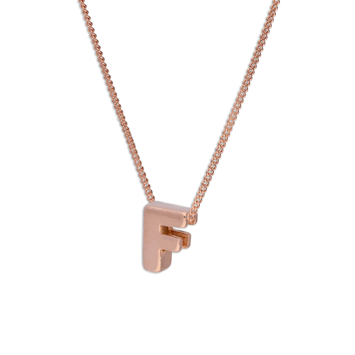 Collier avec pendentif lettre F en argent sterling plaqué or rose, 35,6 à 81,3 cm