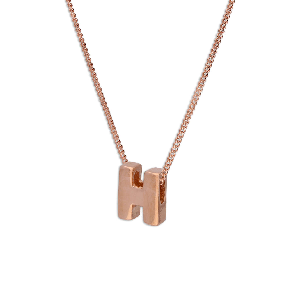 Collier avec pendentif lettre H en argent sterling plaqué or rose, 35,6 à 81,3 cm
