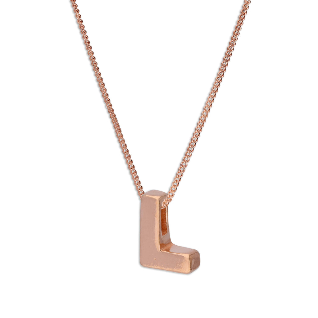 Collier avec pendentif lettre L en argent sterling plaqué or rose, 35,6 à 81,3 cm