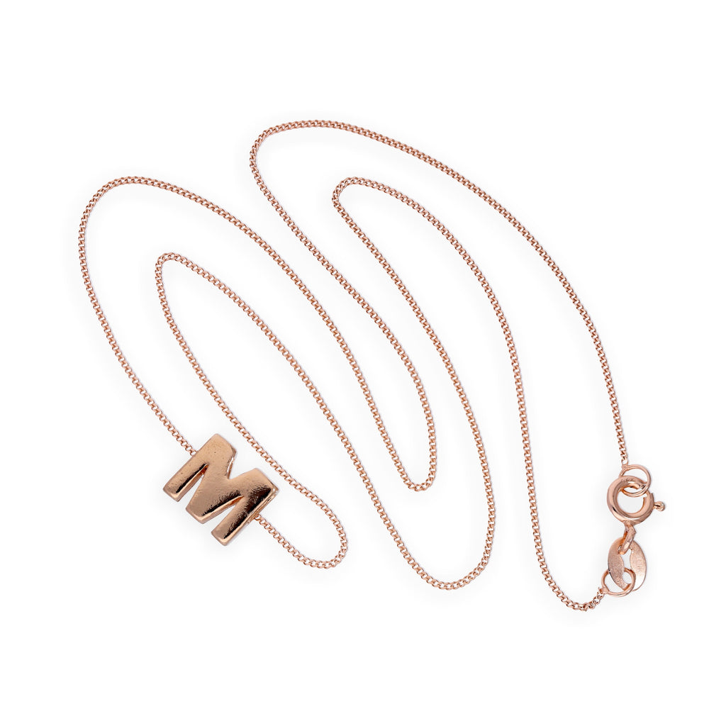Collier avec pendentif lettre M en argent sterling plaqué or rose, 35,6 à 81,3 cm
