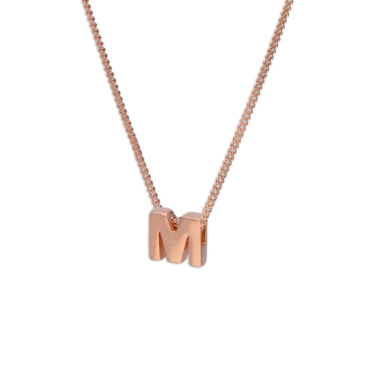 Collier avec pendentif lettre M en argent sterling plaqué or rose, 35,6 à 81,3 cm