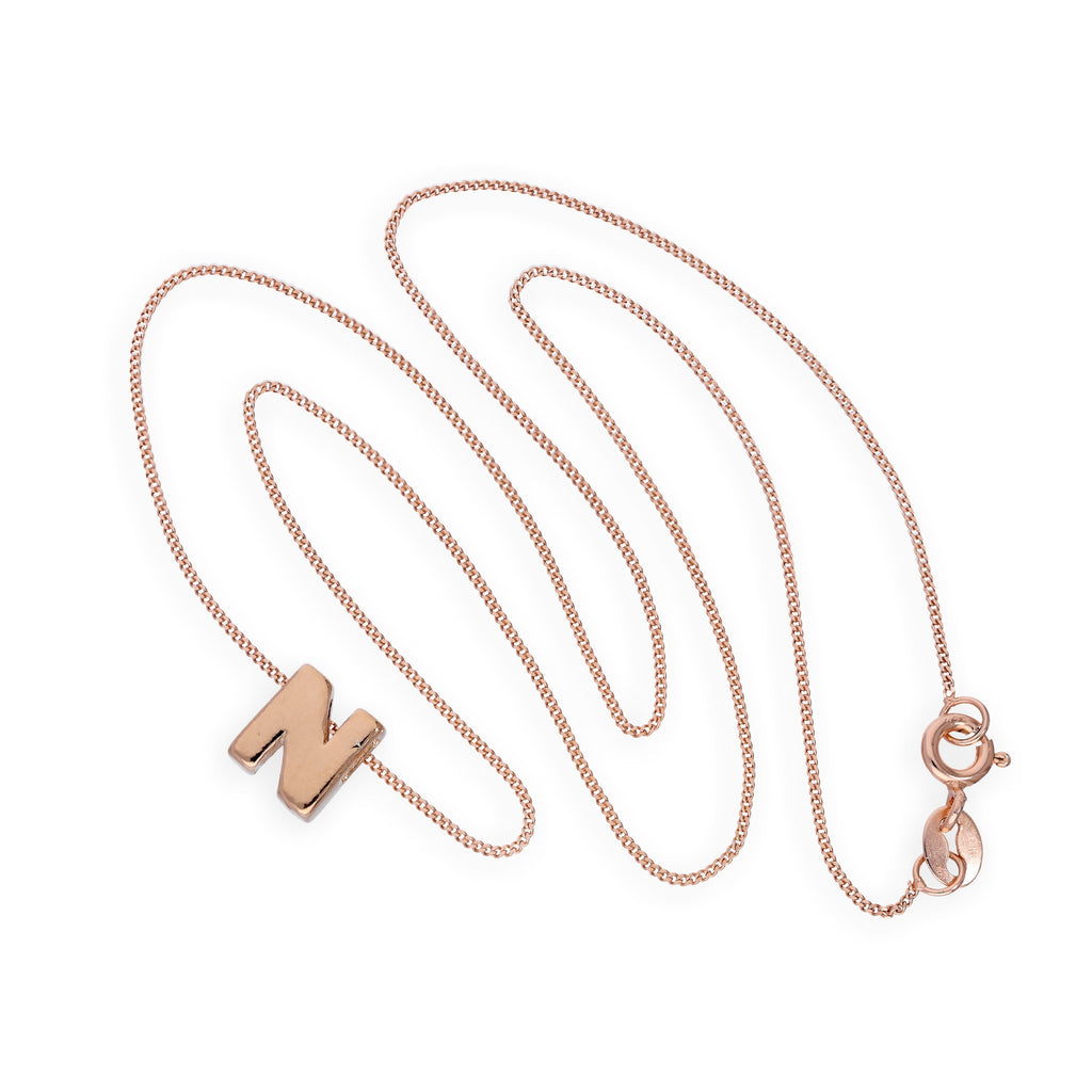 Collier avec pendentif lettre N en argent sterling plaqué or rose, 35,6 à 81,3 cm