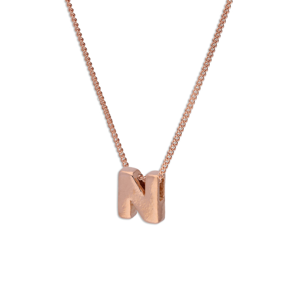 Collier avec pendentif lettre N en argent sterling plaqué or rose, 35,6 à 81,3 cm