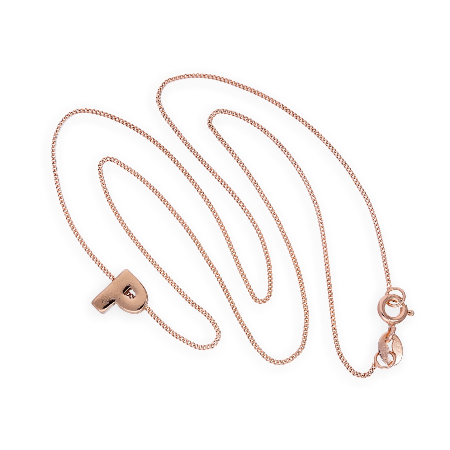 Collier avec pendentif lettre P en argent sterling plaqué or rose, 35,6 à 81,3 cm