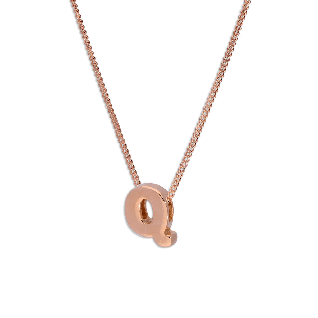 Collier avec pendentif lettre Q en argent sterling plaqué or rose, 35,6 à 81,3 cm