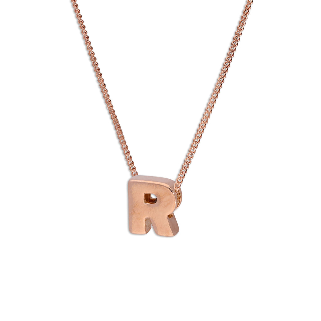 Collier avec pendentif lettre R en argent sterling plaqué or rose, 35,6 à 81,3 cm