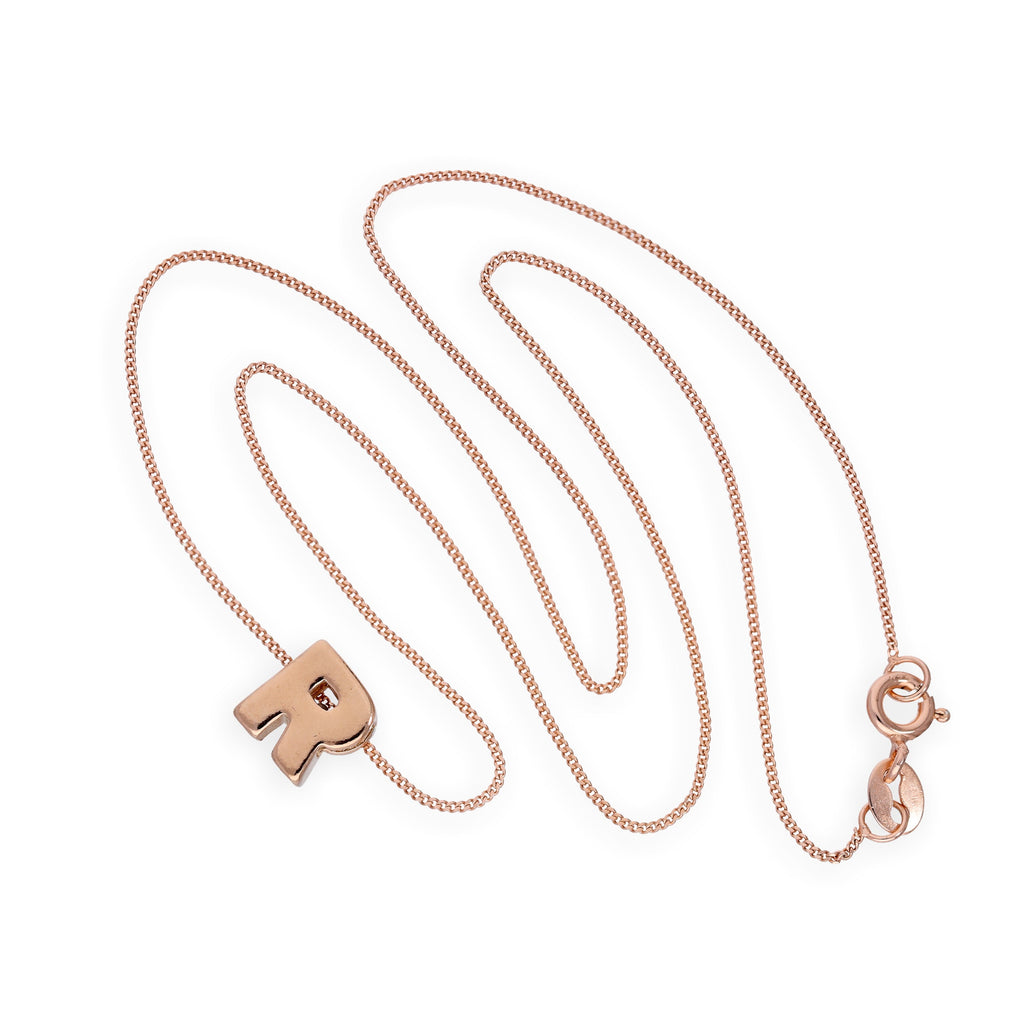 Collier avec pendentif lettre R en argent sterling plaqué or rose, 35,6 à 81,3 cm