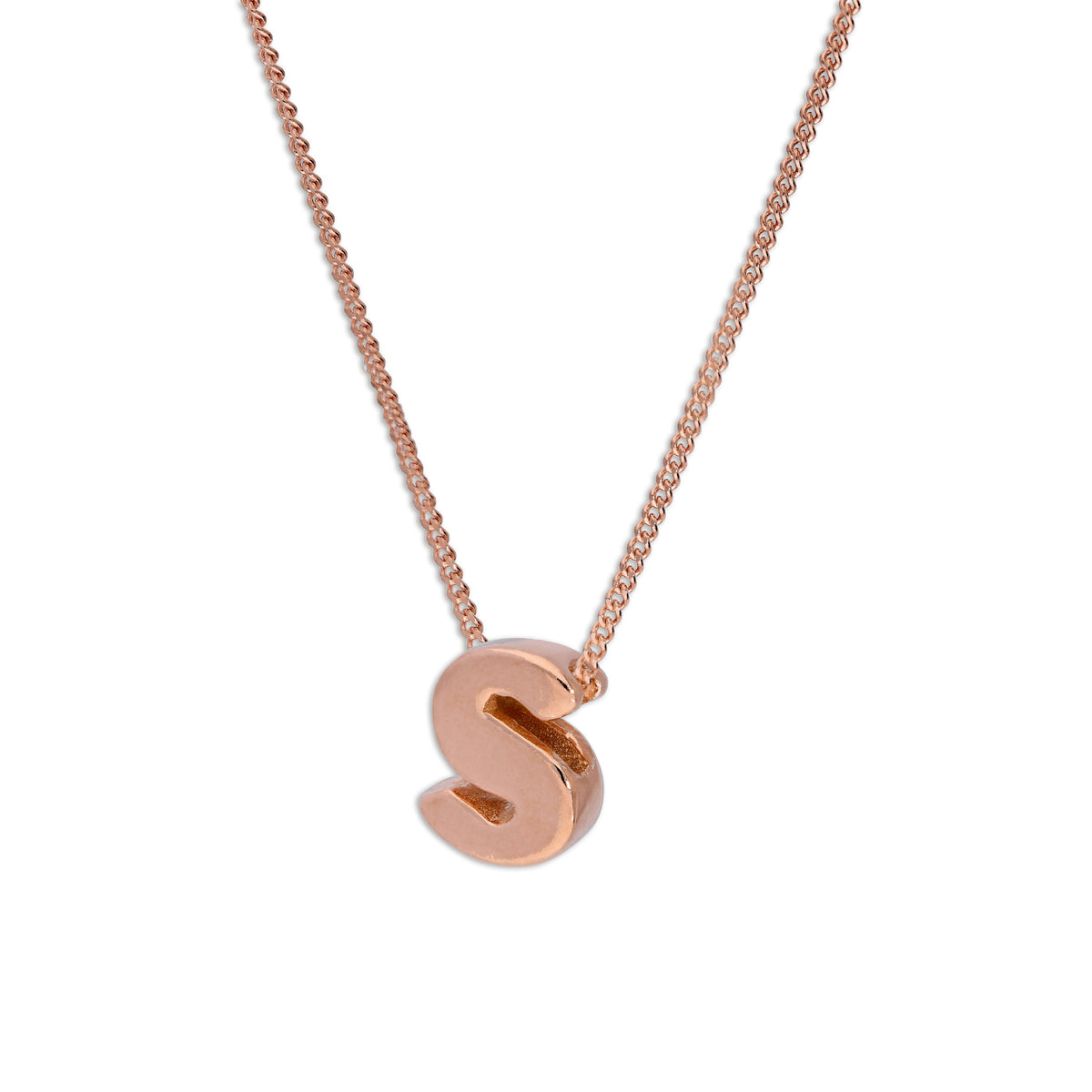 Collier avec pendentif lettre S en argent sterling plaqué or rose, 35,6 à 81,3 cm