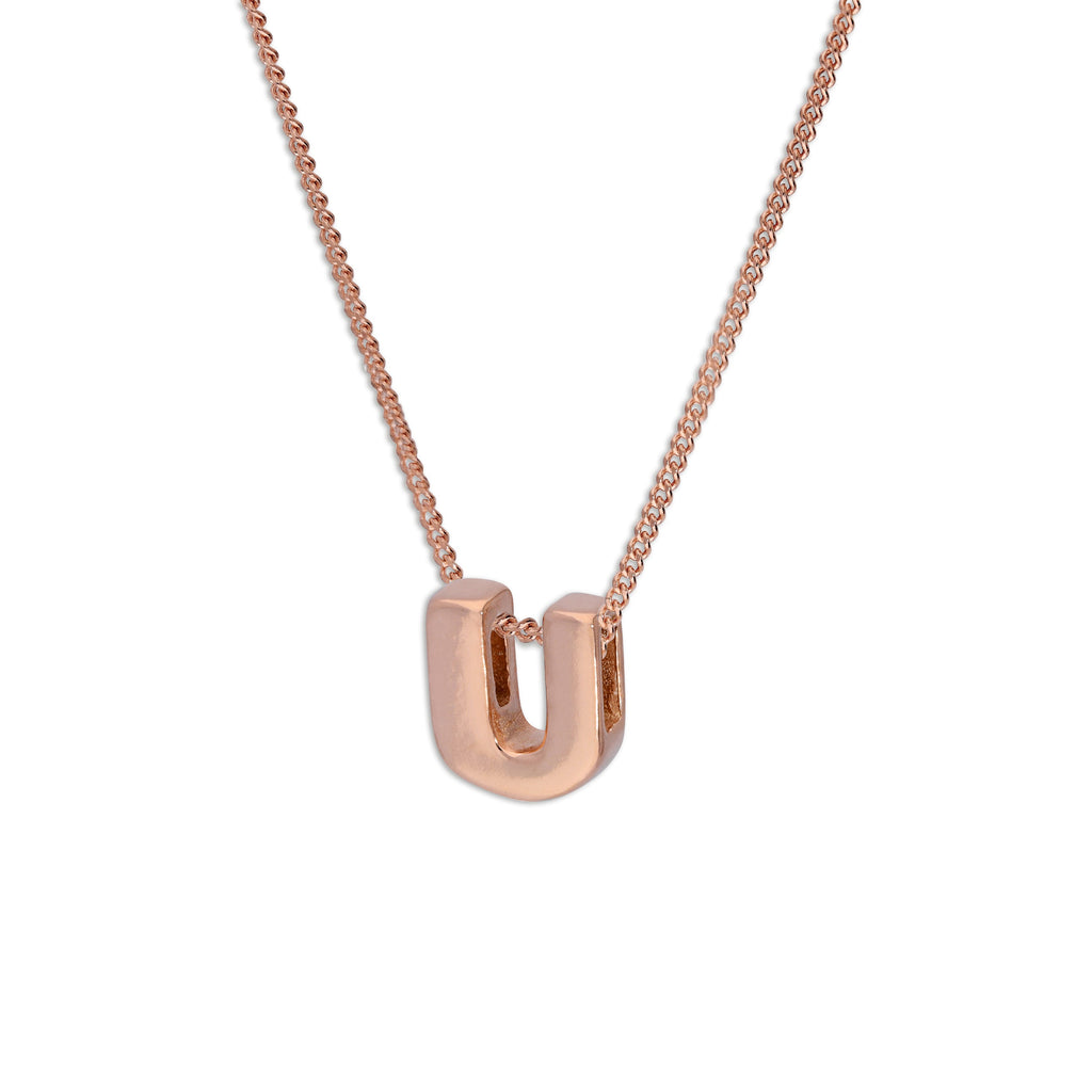Collier avec pendentif lettre U en argent sterling plaqué or rose, 35,6 à 81,3 cm