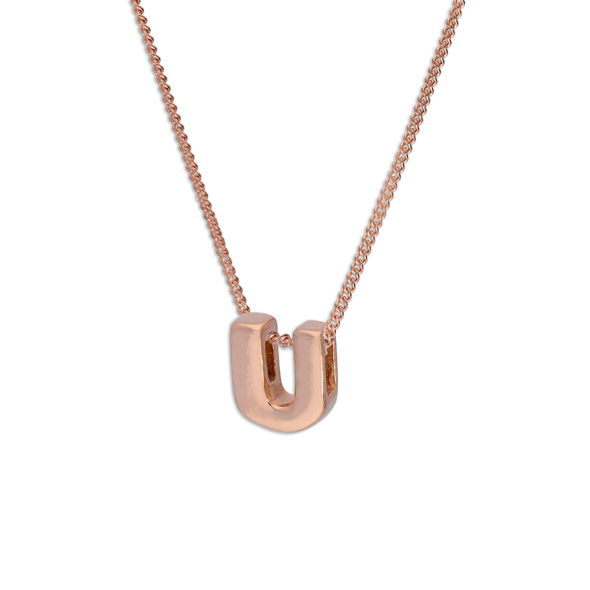 Collier avec pendentif lettre U en argent sterling plaqué or rose, 35,6 à 81,3 cm