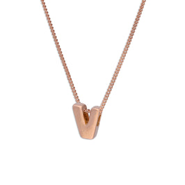 Collier avec pendentif lettre V en argent sterling plaqué or rose, 35,6 à 81,3 cm