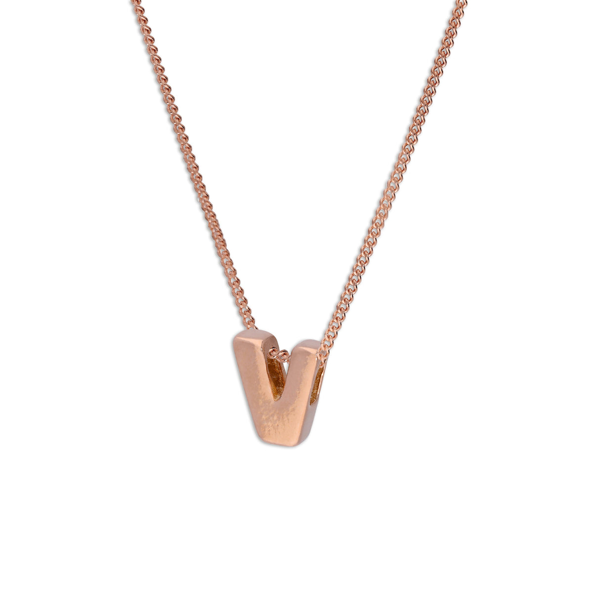 Collier avec pendentif lettre V en argent sterling plaqué or rose, 35,6 à 81,3 cm