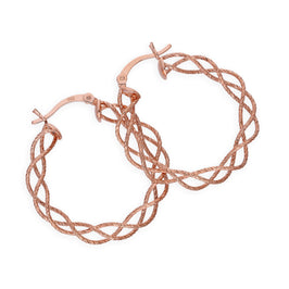 Boucles d'oreilles créoles tissées en argent sterling plaqué or rose de 30 mm