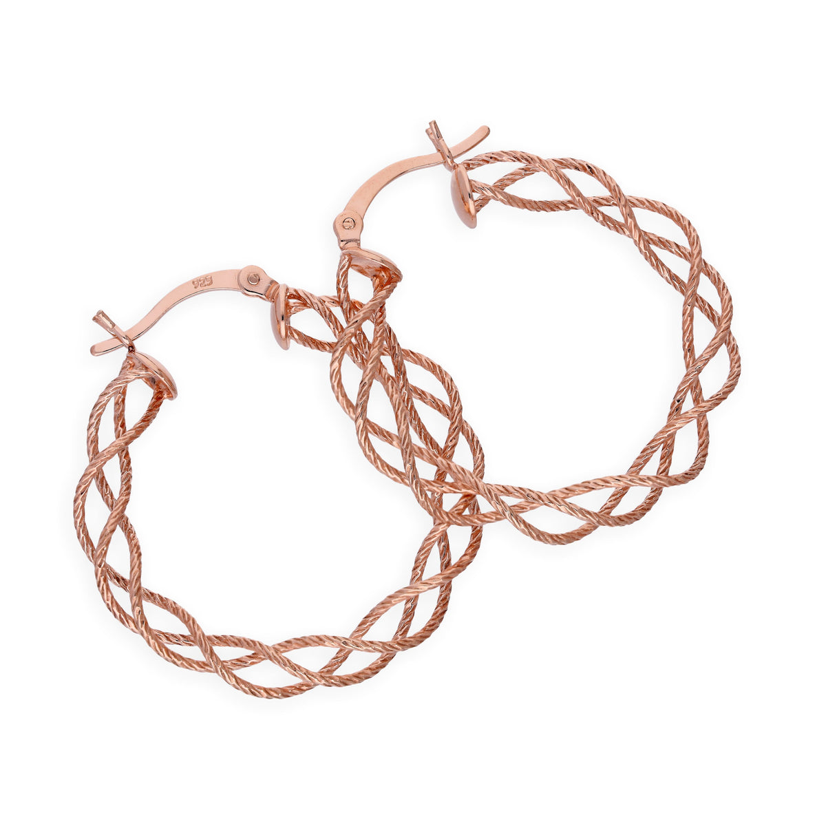 Boucles d'oreilles créoles tissées en argent sterling plaqué or rose de 30 mm
