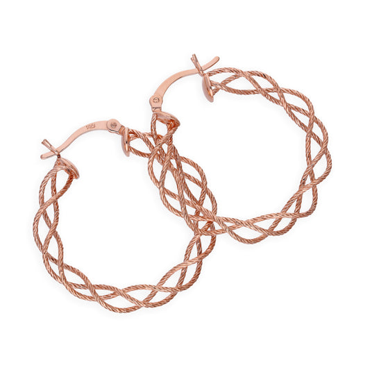Boucles d'oreilles créoles tissées en argent sterling plaqué or rose de 30 mm