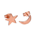 Boucles d'oreilles à tige en argent sterling plaqué or rose, lune et étoile