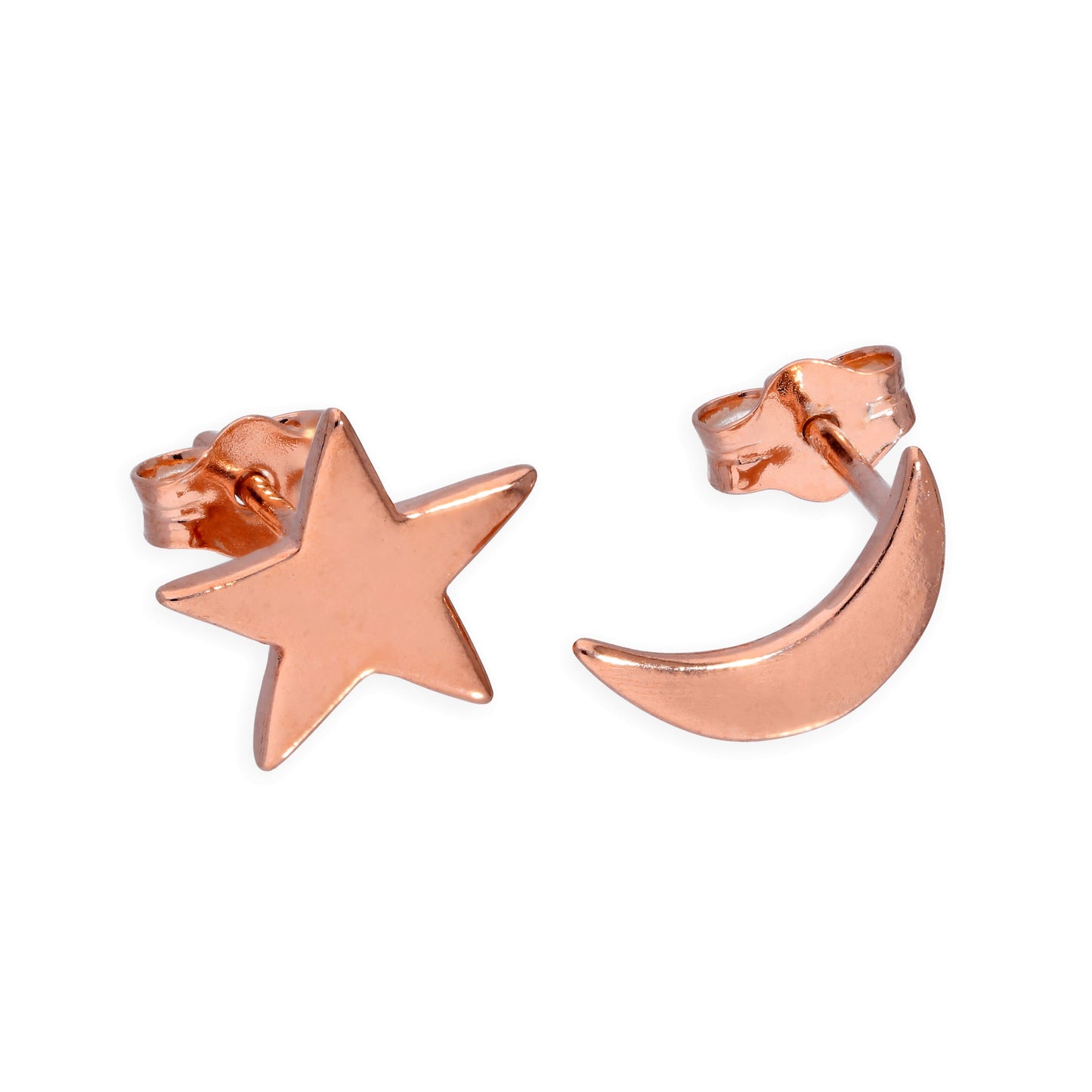 Boucles d'oreilles à tige en argent sterling plaqué or rose, lune et étoile