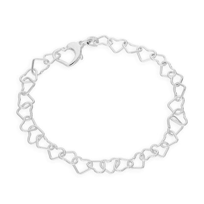 Bracelet cœur en argent sterling de 19 cm avec fermoir cœur