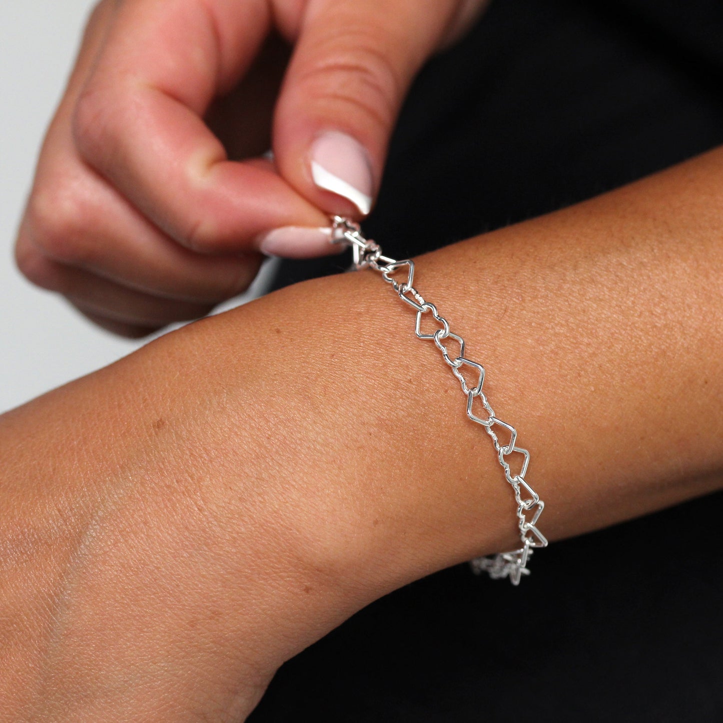 Bracelet cœur en argent sterling de 19 cm avec fermoir cœur