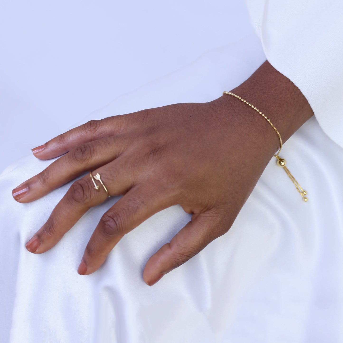 Bracelet réglable en argent sterling plaqué or avec perles fines