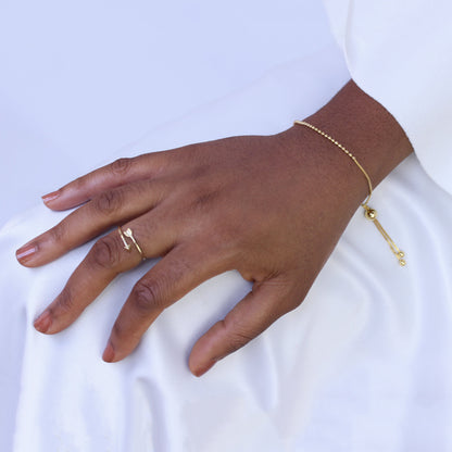 Bracelet réglable en argent sterling plaqué or avec perles fines