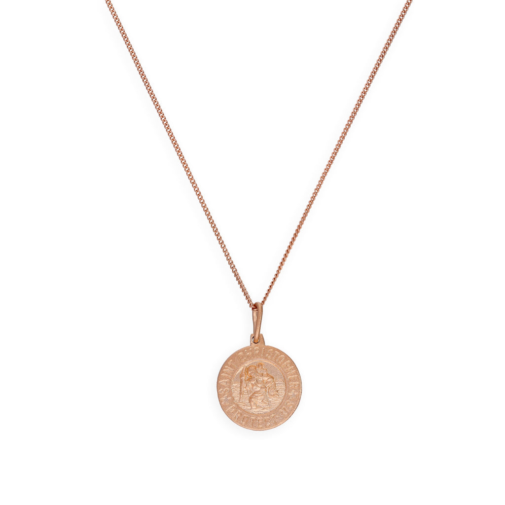 Médaille Saint-Christophe en argent sterling plaqué or rose sur chaîne de 35 à 81 cm