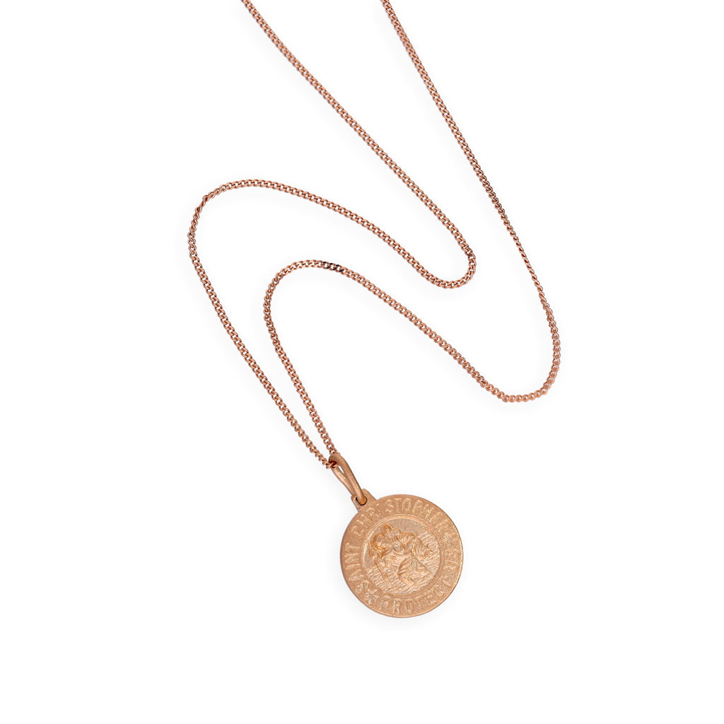 Médaille Saint-Christophe en argent sterling plaqué or rose sur chaîne de 35 à 81 cm