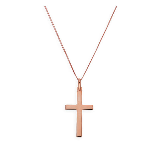 Grand collier avec pendentif croix en argent sterling plaqué or rose de 35 à 81 cm