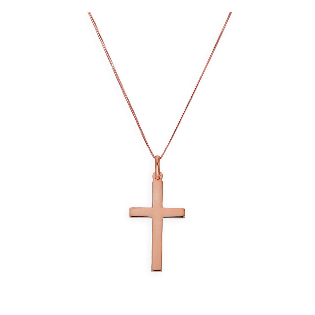 Grand collier avec pendentif croix en argent sterling plaqué or rose de 35 à 81 cm