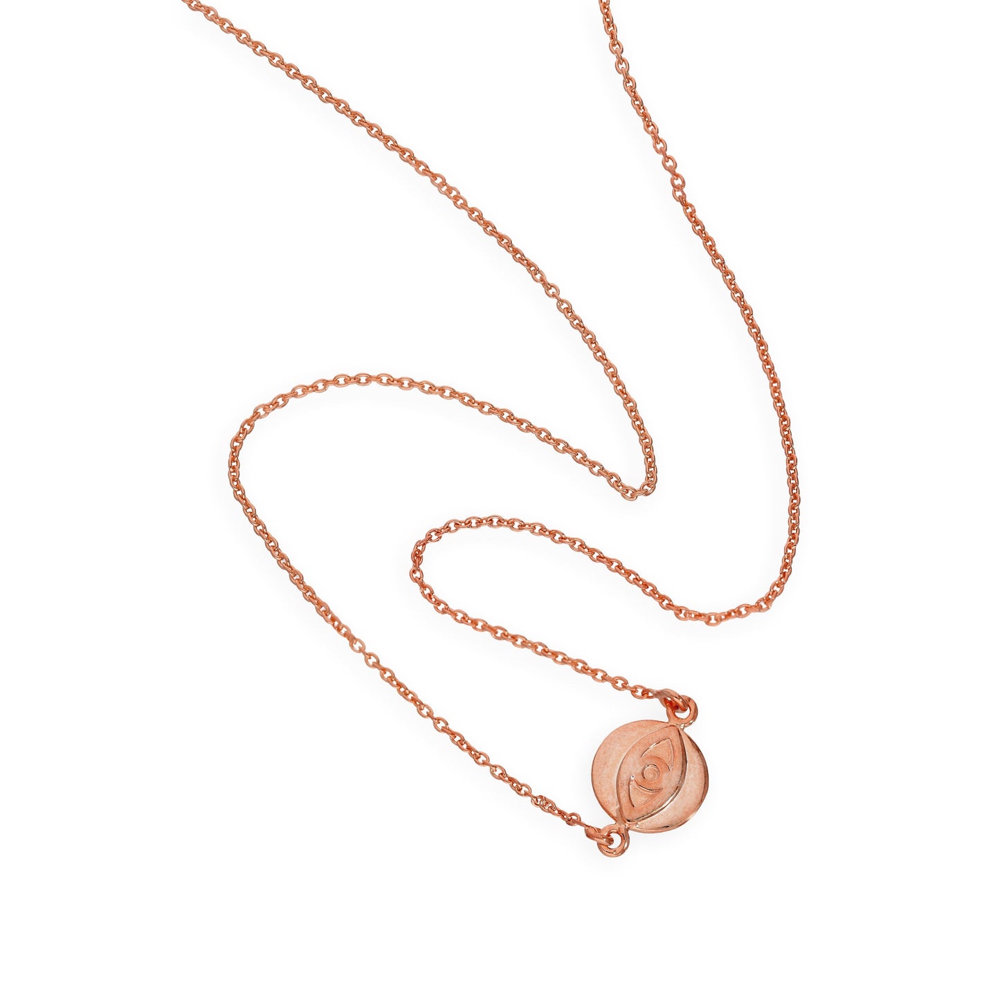 Pendentif mauvais œil en argent sterling plaqué or rose sur chaîne de 45 cm