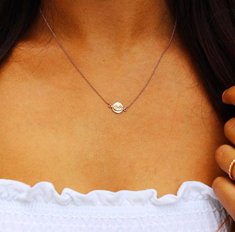 Pendentif mauvais œil en argent sterling plaqué or rose sur chaîne de 45 cm