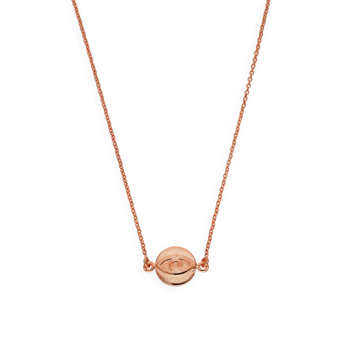 Pendentif mauvais œil en argent sterling plaqué or rose sur chaîne de 45 cm