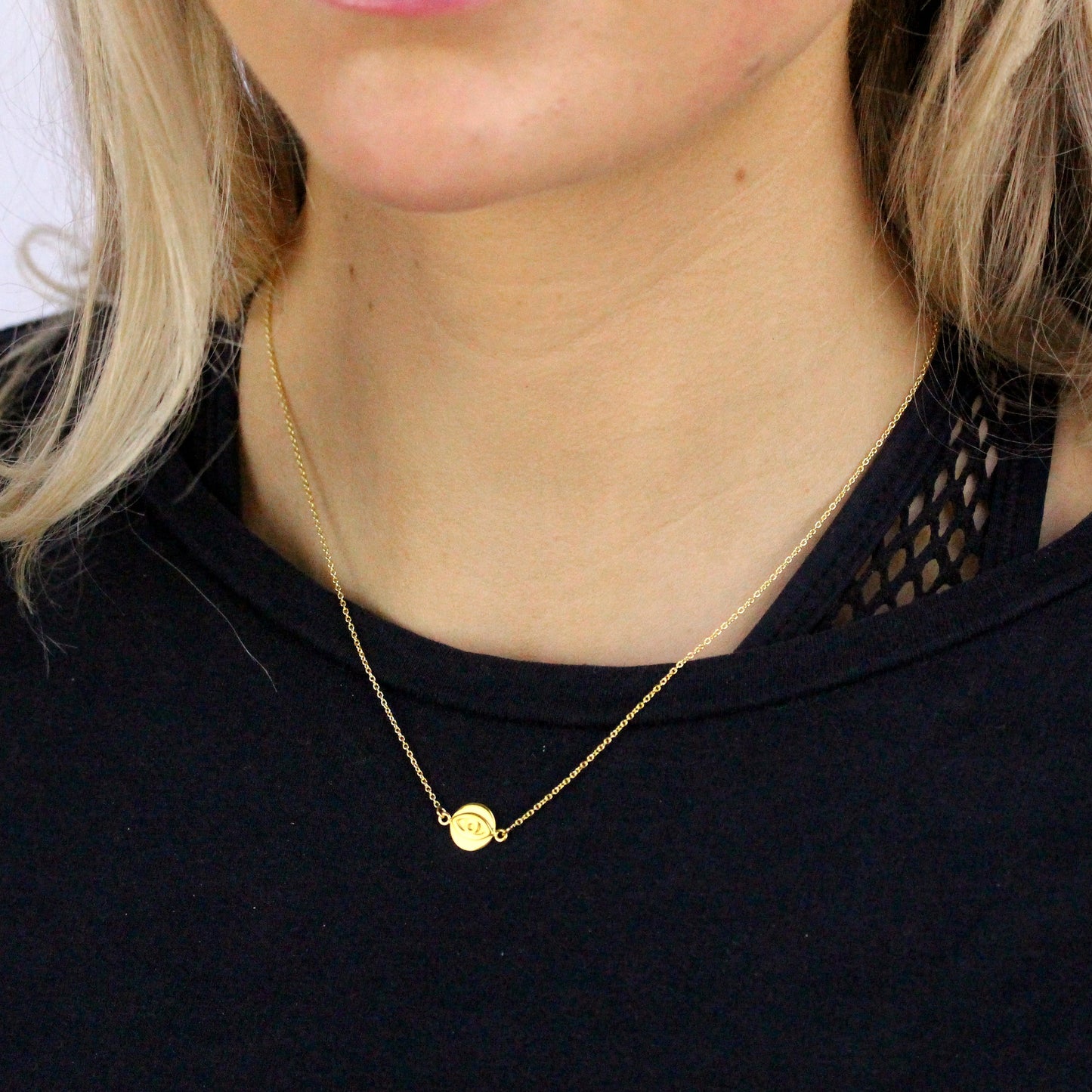 Pendentif mauvais œil en argent sterling plaqué or sur chaîne de 45 cm