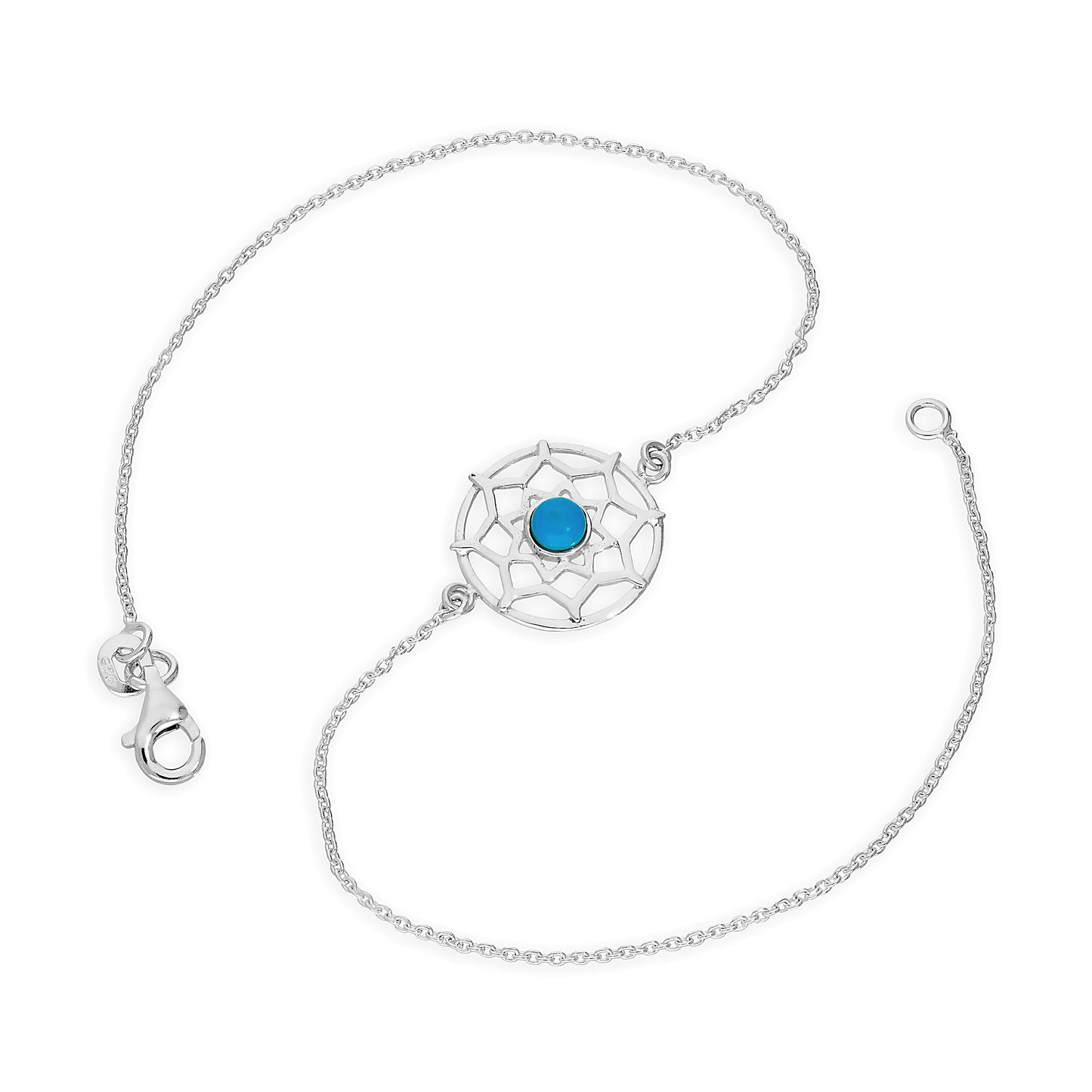 Bracelet de cheville attrape-rêves en argent sterling et émail bleu, 25 cm