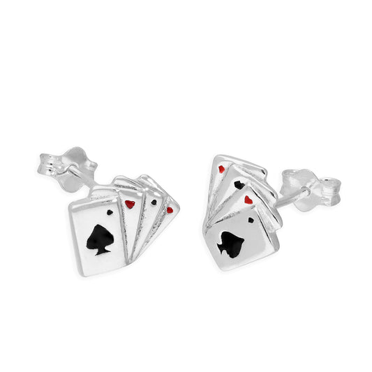 Boucles d'oreilles à tige en argent sterling et émail coloré As de pique