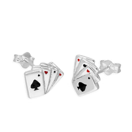 Boucles d'oreilles à tige en argent sterling et émail coloré As de pique