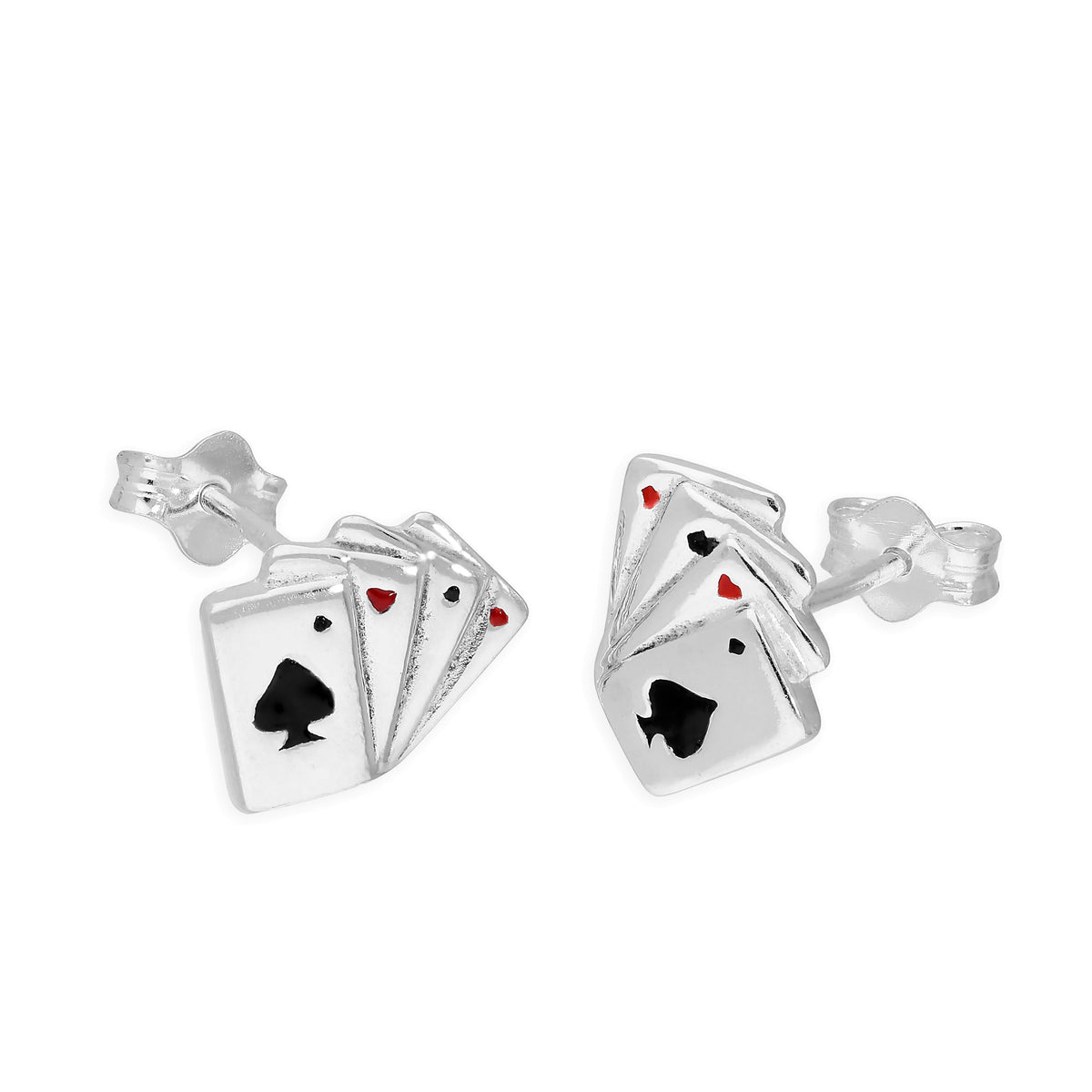 Boucles d'oreilles à tige en argent sterling et émail coloré As de pique