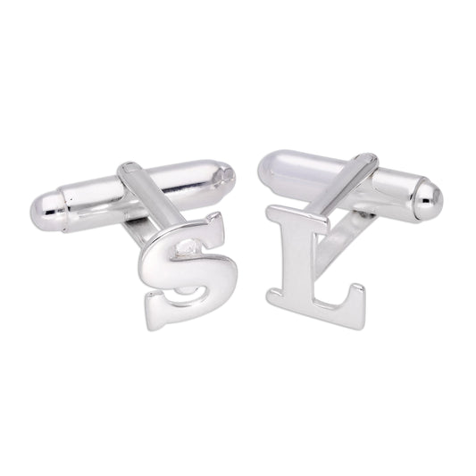 Boutons de manchette pivotants en argent sterling avec lettres de l'alphabet A à Z